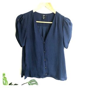 H&M indigo silk button up blouse